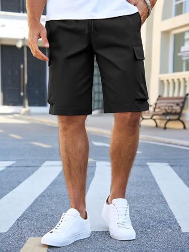 Runcati Mens Cargo Shorts Chino Cotton Drawstring Casual Shorts Summer Twill Outdoor Short Pants Black - Image 2