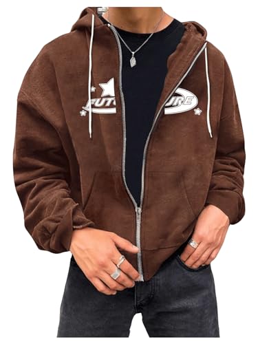 Verdusa Men's Graphic Print Zip Up Hoodie Long Sleeve Hooded Sweatshirt