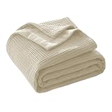 CHUFFED Baumwolldecke Kuscheldecke 150x200 cm, Beidseitig Baumwolle Waffledecke und Milchsamt, Weiche Flauschige Warme Anti-Static Tagesdecke Sofadecke Couchdecke Wohndecke Für Sofa Couch Bett Beige