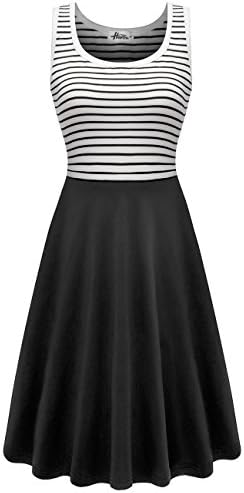 Herou Women's Sleeveless Casual Cotton Tank Striped Dress