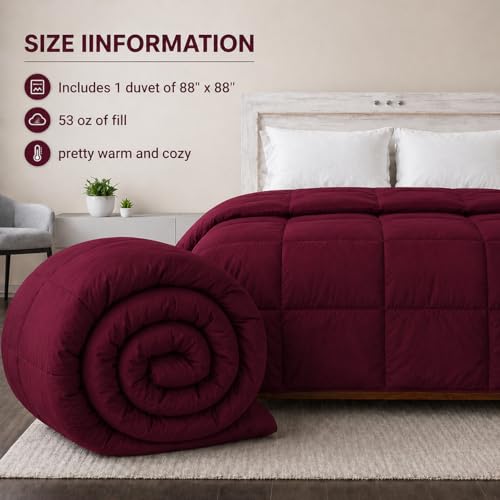 Image of Luxury Hotel Collection Cotton Comforter | All-Season Lightweight Quilt for Hot Sleepers | Plush, Breathable & Box-Stitched (Queen) Burgundy,