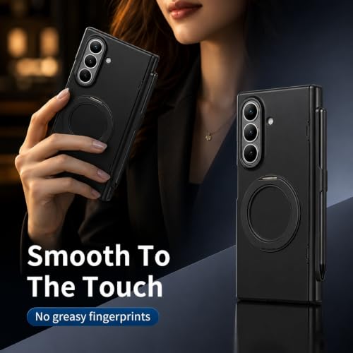 Image of amazon basics Armor Case for Samsung Galaxy Z Fold 8 Ultra with 360 Rotating Ring Stand, Built-in Screen Protector, Hinge Protection, and Included Stylus Pen (Matte Black)