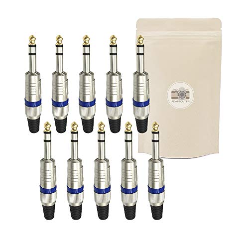 10x Spina Jack Grosso 6.35mm Maschio Stereo da saldare - Connettore azzurro in metallo placcato oro 18K - Adaptout marca francese