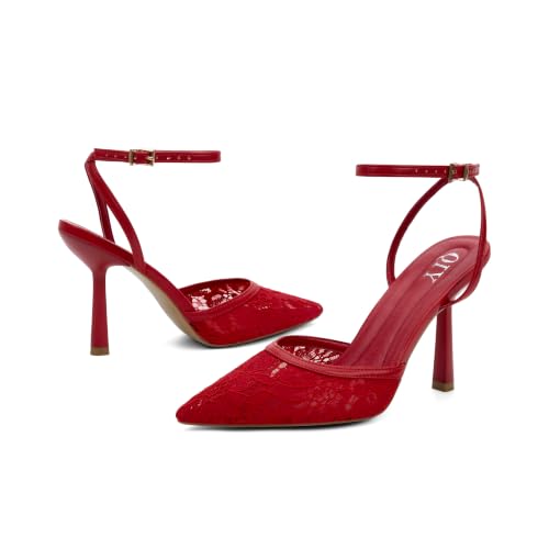 Image of QIY Closed Toe Heels for Women Pumps High Heel Strappy Sandals | Pointed Toe Slingback Women Heels with Ankle Strap, Stilettos Wedding & Bridal Formal Dress Shoes for Evening Party, Prom