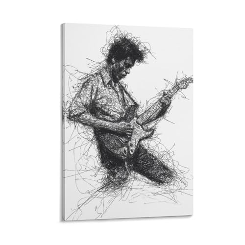 Art de ligne guitariste tableau décoration sur toile naturelle 30x45