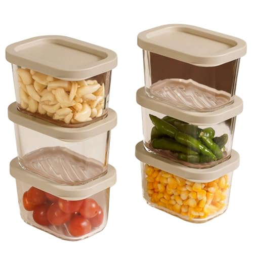 Nestasia Groovo Glass Containers for Fridge Storage Set of 6 (310ml Each) - Transparent Stackable Glass Container with Lid, Microwave & Dishwasher Saf
