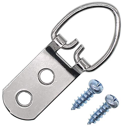 Jetovo 40 Pcs Heavy Duty D Ring Picture Frame Hanging Hangers Double Hole with 80 Pcs Screws