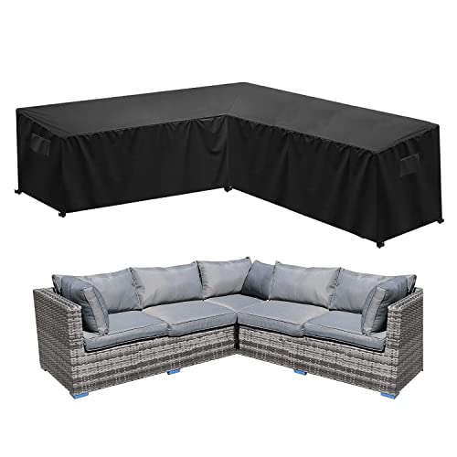 Sofas Exteriores SIRUITON Funda para Sofá en Forma de L 420D Oxford Impermeable Funda Sofa Esquinero en Forma de L con Cuerdas de apriete en...