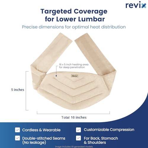 Image of REVIX Microwavable Heating Pad for Back and Waist, Hands-Free Wearable Microwave Heat Wrap with Strap, Natural Moist Heat Compress with Flaxseed and Clay Beads, Beige