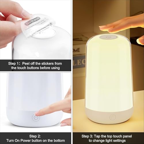 Image of Bedside Touch Lamp for Kids - LED Night Light with 3 Color Temperature, 7-Color Changing, Rechargeable 3600mAh Battery, Touch Control,Type-C Charging, Eye-Caring & Portable for Nursery,Bedroom