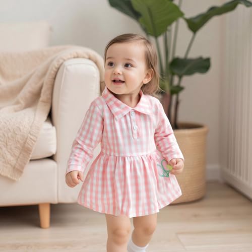 Baby Girl Tennis Romper Dress Long Sleeve Bubble Romper Plaid A Line Polo Skirt Bodysuit Dress Athletic Fall Outfit3