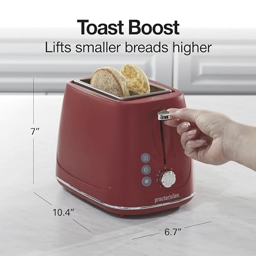 Proctor Silex 2-Slice Toaster, Red, Wide-Slot Toaster with Bagel, Defrost and Cancel Buttons, 7 Shade Browning Control, Toast Boost, 22661 by Proctor Silex - Image 6
