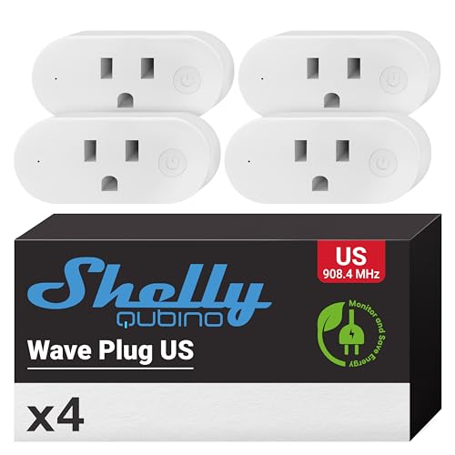 Shelly Wave Plug US | Z-Wave Smart Plug with Energy Monitoring 15 A | Home Automation | iOS Android App | Z-Wave Gateway | Low Power Consumption | Smart Schedules and Scenes (4 Pack)