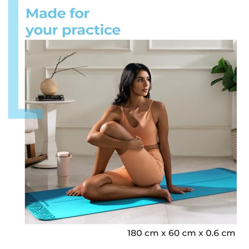 Image of Lifelong Yoga Mat for Man & Woman | 5mm Thick TPE Cushioning | Non-Toxic & Sweat-Resistant Exercise Mat for Home Workout | Free Carry Bag | Gym & Studio Yoga Mat for Woman| Made in India (Teal Blue)