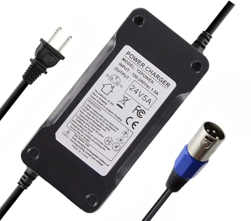24V 5A Battery Charger, 24BC5000TF-1, Jazzy charger Adapter for Lakematic 3-Pin Male XLR Connector for Jazzy 1107,1121, 1121 HD, 614, 614 HD
