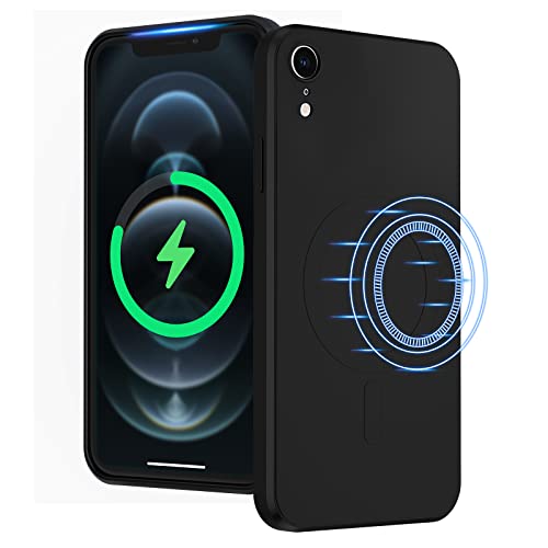 UEEBAI Liquid Silicone Wireless Charging Phone Case For iPhone XR, Built-in Magnets Compatible with MagSafe Faster Charging Slim Fit Soft Microfiber Cover - Black