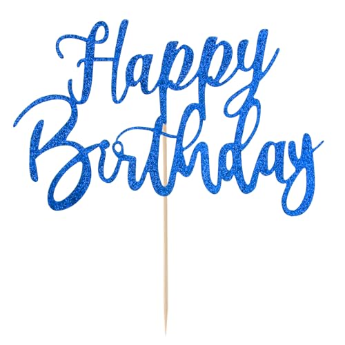 COMNICO Decoración para tarta de feliz cumpleaños, decoración de fiesta de cumpleaños para niños y adultos (azul)