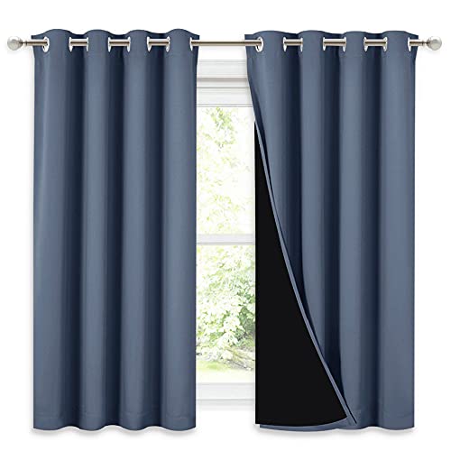 Image of NICETOWN 100% Blackout Curtains with Black Liners, Thermal Insulated Full Blackout 2-Layer Lined Drapes, Energy Efficiency Window Draperies for Boy's Room (Stone Blue, 2 Panels, 52-inch by 54-inch)