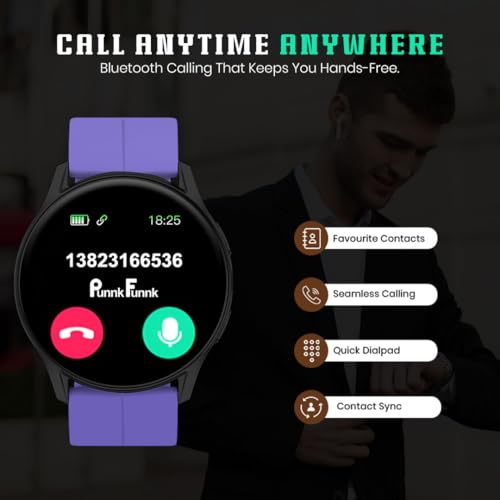 Image of PunnkFunnk Active 5 Smart Watch with 1.3 inch AMOLED HD Display | Bluetooth Calling, AI Voice Assistant, 100+ Sports Modes, Heart Rate & SPO₂ Tracking, IP68 Waterproof for Men & Women- (Purple)