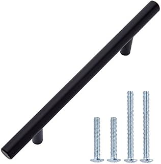 Amazon Basics Euro Bar Cabinet Handle (3/8" Diameter), 6.13" Length (3.75" Hole Center), Flat Black, 10-Pack
