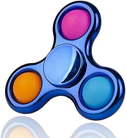 Chrome Fidget Spinner Poppet Simple Popper Sensory Toy, Pop it Fidget Toy, Portable Fidget Poppet Stress Relief Anti-Anxiety Poper Spinner Metallic Blue Hand Toy Brain Development Toy Gift for Kids
