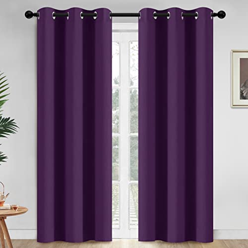 Yakamok Room Darkening Grommet Top Window Drapes Thermal Insulated Light Blocking Blackout Curtains for Living Room,42W x 84L,Purple,2 Panels