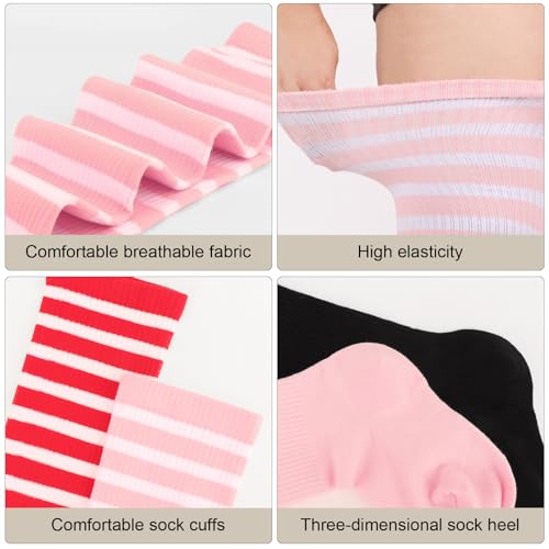 Image of DRESHOW Plus Size Thigh High Socks Striped Over Knee Long Boot Stockings Knee High Tube Socks Leg Warmers for Women