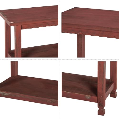 Alaterre Furniture Rustic Cottage Bench with 1 Shelf - Farmhouse Style & Functional Design - Red Antique - Entryway Furniture, 36 in. W x 14 in. D x 18 in. H - Solid Wood, Natural Finish & Whitewash