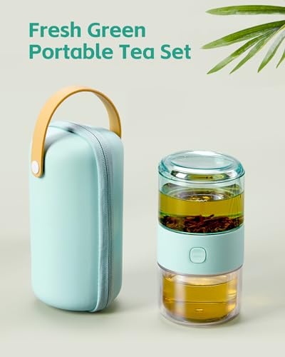 ZENS Modern Small Travel Tritan Tea Infuser Teapot, Smart One Touch Tea Maker for Loose Leaf Tea Steeper, Solo Simple Gong Fu Tea Strainers with Insulated Tea Cup for Hot Tea Diffuser, Tea Gifts