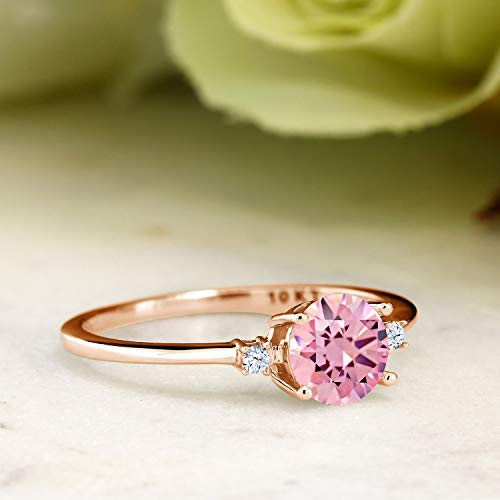 Gem Stone King 10K Rose Gold Pink Zirconia and White Created Sapphire Solitaire Engagement Ring For Women (1.53 Cttw, Round 6MM, Gemstone Birthstone, Available in Size 5,6,7,8,9)4