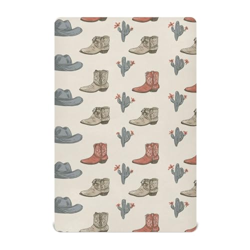 Image of Western Cowboy Boots Vintage Crib Sheets Soft Breathable Fitted Baby Crib Sheets Mattress Cover for Girls Boys, 52 inch x 28 inch x 9 inch