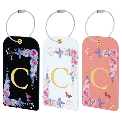 Étiquette de bagage florale en similicuir de luxe chic pour valise