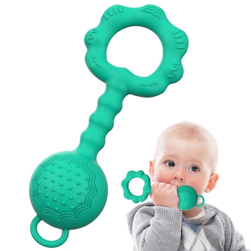 Teething Toys for Babies 0-6 Months, Baby Rattles 6 to 12 Months, 2-in-1 Rattle and Teether Toy for Soothing Sore Gums and Keeps Little Ones Entertained, Food Grade Silicone, Spearmint