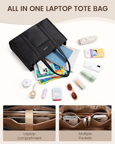 LOVEVOOK Laptop Bag for Women, Puffer Tote Bag for Work 15.6 Inch Large Computer Briefcase for Teacher Nurse, Quilted Lightweight Casual Shoulder Bag For Travel, Daily - Image 5