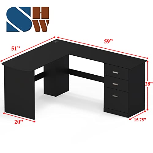Shw L-Shaped Home Office Wood Corner Desk With 3 Drawers #TOP1
