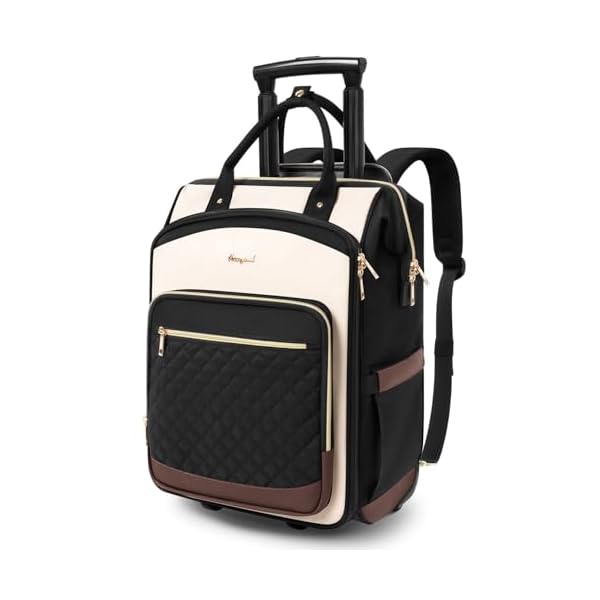 Rolling Backpack for Women, Travel Backpack with Wheels, Dual-Opening Wheeled Laptop Backpack, Stylish Rolling Laptop Bag, Overnight Underseat Carry on Luggage for College Business Work, Beige Brown