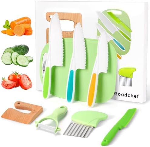 Goodchef kindermes – 8-delige veilige houten messenset, kindermes...