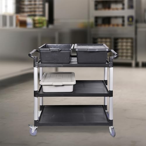 Image of Restaurantware RW Clean 31.9 x 17.1 x 35.8 Inch Utility Cart 1 Rolling Cleaning Cart - Small 3 Shelves Black Plastic Rolling Cart Heavy-Duty For Organization Or Storage