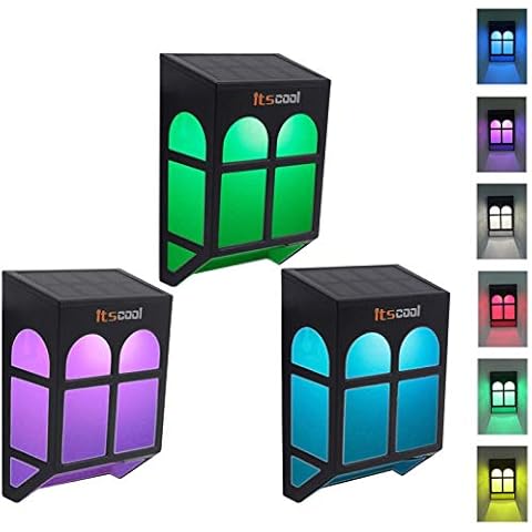 Solar Fence Lights, Itscool Colorful Fence Lights Solar Wall Lights 7 Colors Auto Change or Fixed Single Color Solar Powered for Garden Decoration (3pcs Pack) Cover