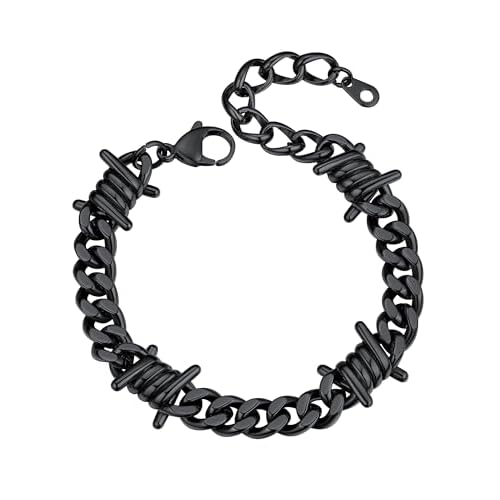 ChainsHouse Barbed Wire Bracelet, Cuban Link Chain Bracelet for Men, Stainless Steel Gothic Punk Thorns Hand Chain, Hip Hop Jewelry, 5/7/9/12mm Width, 7"-8.3" Length, Send Gift Box K-9mm-Coo