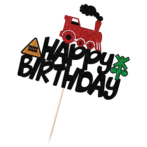 Kaoenla Transport Happy Birthday Cake Toppers - Glitter Train Theme Logo Kids Boys And Girls Birthday Party Decorations #TOP3