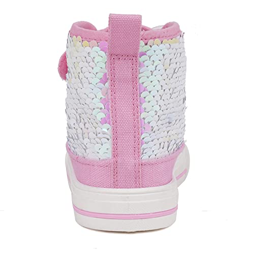 Toandon Little Girls Kids Canvas Shoes Sneakers For Toddler Color Change Flipping Sequins Glitter Sparkle High Top Adjustable Hook Loop Straps Velcro Non Slip Lightweight Walking Pink Size 13 #TOP4