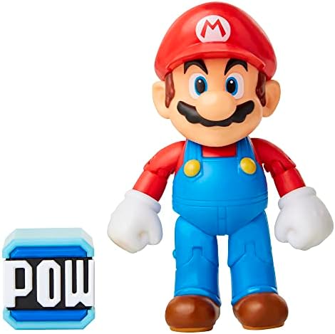 SUPER MARIO Collectible Mario 4" Poseable Articulated Action Figure with POW Accessory, Perfect for Kids & Collectors Alike! for Ages 3+