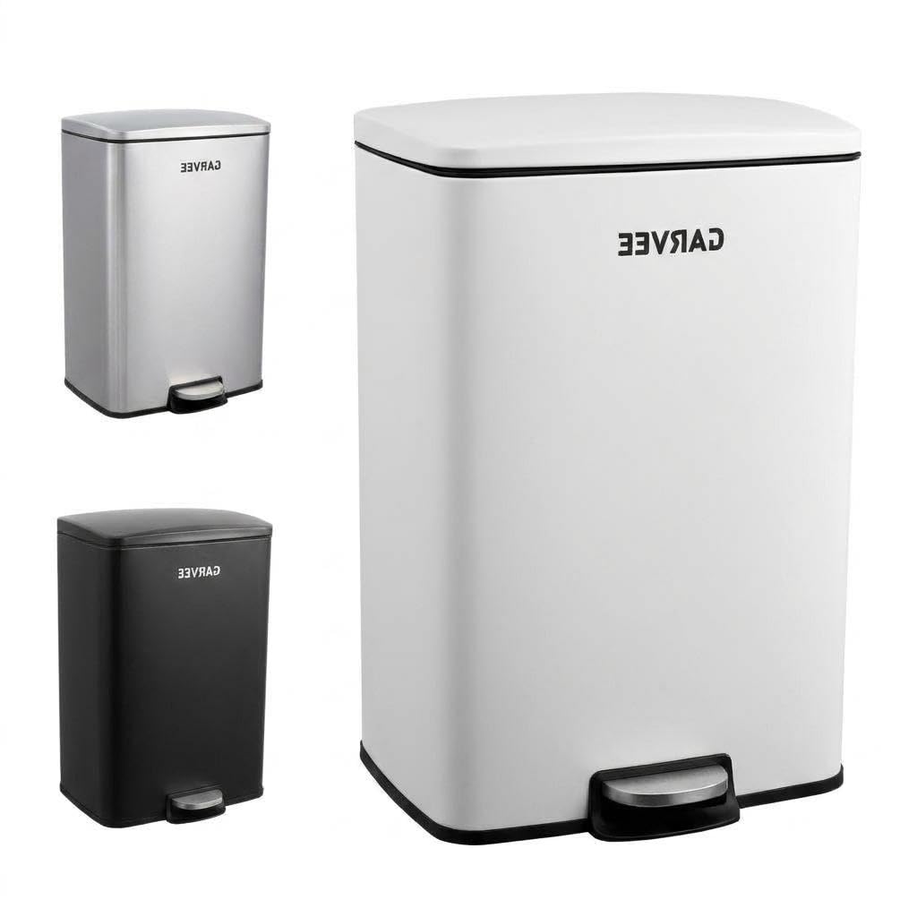 Hands-Free Step-On Trash Can - 13 Gallon/50L Rectangular Stainless Steel Bin with Soft-Close Lid, Removable Inner Bucket, Pet-Proof Odor Control, for Kitchen, Office, Garage, White