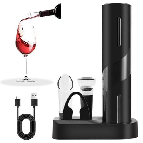 Electric Wine Opener Set with Stand, USB Rechargeable, One-Touch Corkscrew Remover, Wine Pourer, Vacuum Stoppers, Foil Cutter