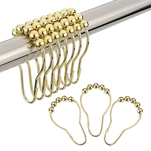 Gold Shower Curtain Hooks, Amazer Shower Curtain Rings Hooks, 12 Pcs Stainless Steel Shower Hooks For Shower Curtain, Rust Proof Shower Curtain Hooks, Shower Rings For Curtain Bathroom #TOP20