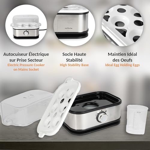 Cuiseurs à Œuf Électrique en INOX - Puissance 210W – Autocuiseur pour Œuf à la Coque, Mollets ou Durs - 3 Niveaux de Cuisson - 6 Œufs Max - Verre Doseur Plastique - Robuste et Pratique – Image 6