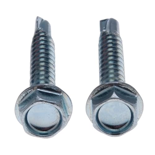 Sechskantkopf-Selbstbohrende Metallschrauben 5.5mm x 60mm, Verzinkte Tek-Schrauben, Selbstschneidende Unterlegkopf-Befestigungen mit Bohrspitze, für Blech, Rahmen, Zaun, HVAC, Lüftung (50 Stk.)