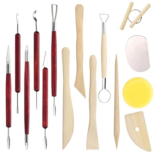 Fhioevt 15 Stück Töpferwerkzeug Modelierwerkzeugset Modellier Werkzeug Clay Ton Werkzeug Ton Schnitzwerkzeug Keramik Werkzeug für DIY Kunsthandwerk Modellierung Shaping Carving Werkzeug
