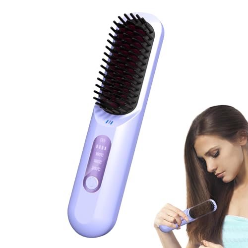 XIAOXIAOYU Piastra per capelli a pettine caldo per donna, piastra per capelli | Bigodino per capelli con spazzola lisciante leggera ricaricabile tramite USB,Spazzola lisciante per capelli portatile